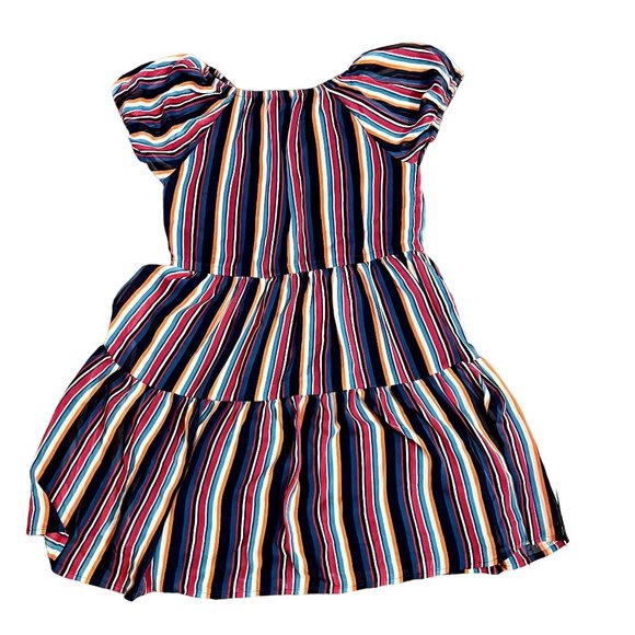 Wonder Nation Multicolor Stripe Round Neck Flutter Sleeve Tiered Dress Size XL - Picture 2 of 6